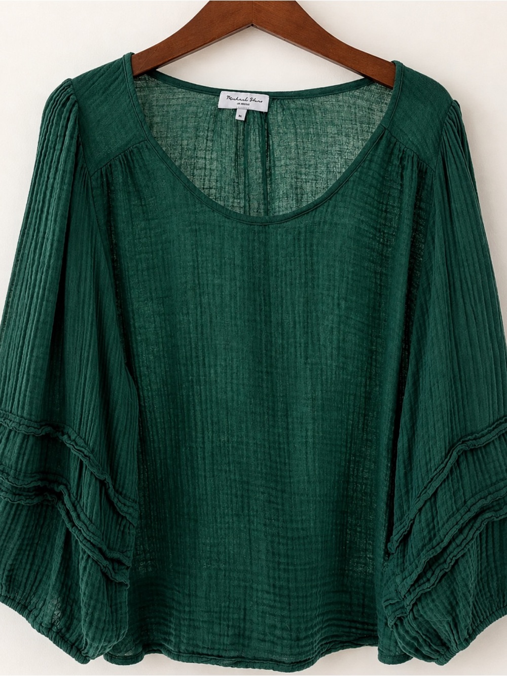 Michael Stars Pruitt Emerald Cotton Gauze Balloon Sleeve Top XL